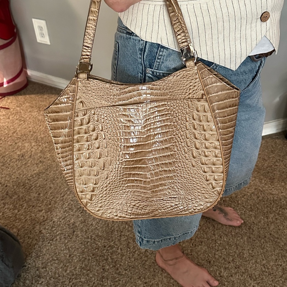 Brahmin Tan Crocodile-Embossed Shoulder Bag